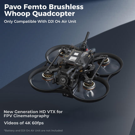 BETAFPV Pavo Femto bezkontaktu kvadrokopters, 2S kabatas drons ar HD VTX kronšteinu DJI O4 gaisa vienībai, F4 2-3S 20A FC, 1102 | 14000KV motors vienmērīgai aerofotogrāfijas lidojumam brīvā stilā