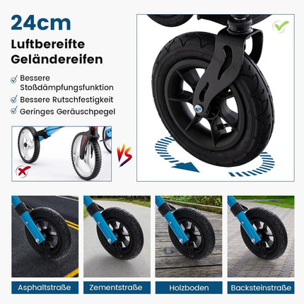 FANTASK 2-in-1 rollators ar pneimatiskajām riepām un sēdekli līdz 160 kg, salokāms un viegls alumīnijs ar somu un spieķa turētāju, staigāšanas palīglīdzeklis ar 6 virzienu augstuma regulēšanu, ratiņkrēsls un ceļojumu rollators (zils)