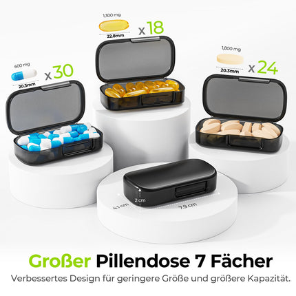 AUVON 7 dienu tablešu kastīte, 7 dienu tablešu kastīte ar lieliem atsevišķiem nodalījumiem, viegli atverama pārnēsājama zāļu kastīte vitamīniem, zivju eļļai, medikamentiem, uztura bagātinātājiem utt.