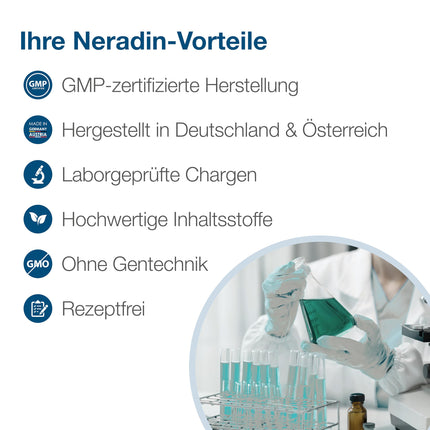 Neradin tabletes - potences pastiprinātājs vīriešiem ar Damianu: bezrecepšu zāles seksuāla vājuma, piemēram, erektilās disfunkcijas, ārstēšanai - testosterona pastiprinātājs spontānam seksam - 40 tabletes