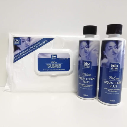 BluTimes ūdensgultas kondicionieris - Aqua Clean Plus (2 iepakojums) ar vinila tīrīšanas salvetēm