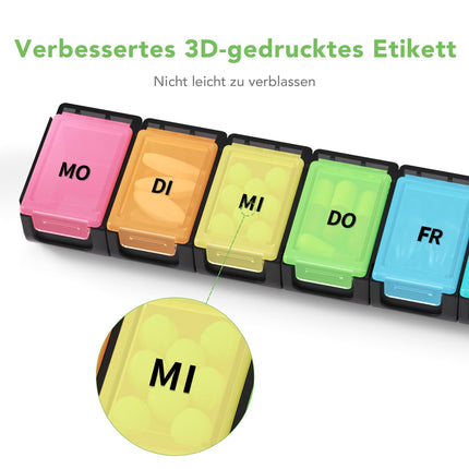 Opret tablešu kastīte 7 dienu vācu valodā - tablešu kastīte varavīksnes tablešu kastīte, tablešu kastīte, tablešu organizators nedēļas kastīte zāļu kastīte