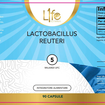 LN Lactobacillus Reuteri | 90 probiotisko Lactobacillus Reuteri kapsulas – 5 miljardi CBU L-Reuteri vienā porcijā | Augstas devas L-reiteri uztura bagātinātājs | Bez ĢMO, glutēna un alergēniem