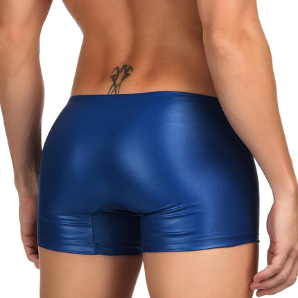 ohyeahlady Vīriešu seksīga apakšveļa ar mitru izskatu, erotiskas biksītes vīriešiem, māsu biksītes, geju apakšveļa, apakšbikses, mākslīgā āda, lieli izmēri, seksīga apakšveļa, stringi, ādas šorti, zili, L