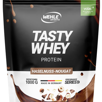 Sūkalu proteīna pulveris [Nut Nuga] - augsta proteīna satura proteīna pulvera kokteilis - proteīna pulvera sūkalu proteīna kokteilis ar 22 g proteīna vienā porcijā - proteīna kokteilis ar BCAA un EAA (1000 g) Wehle Sports®