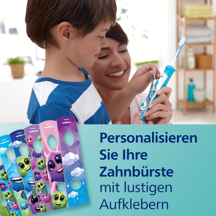 Philips Sonicare For Kids, elektriskā soniskā zobu birste ar lietotni, bērniem no 3 gadu vecuma, ar SmarTimer un QuadPacer rūpīgai tīrīšanai, tirkīza krāsā, modelis HX6322/04