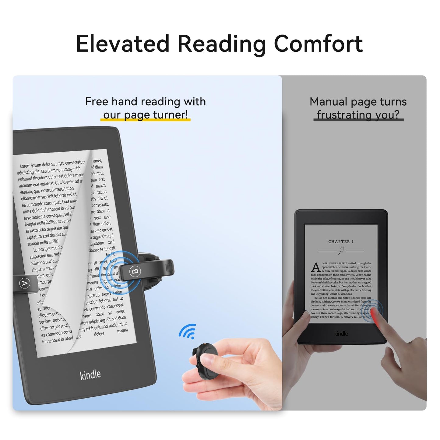[2 klipi] UBUYUONE RF tālvadības pults lappušu pāršķiršanai lasīšanai Kindle, Paperwhite, Kobo, Finger Ring lappušu pāršķiršanai iPad, Android planšetdatoriem, e-grāmatu lasīšanai, romāniem un tālrunim, tālvadības kameras aizslēgs