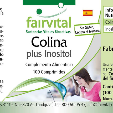 Fairvital | Holīna bitartrāts plus inozitols - 100 tabletes - AUGSTA DEVA - VEGĀNS