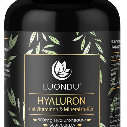 Hialuronskābes kapsulas ar augstu devu 500 mg 90 gab. (3 mēneši) Hialuronskābe ar C vitamīnu, cinku, selēnu, B2 vitamīnu - laboratoriski pārbaudītas, vegānas, ražotas Vācijā