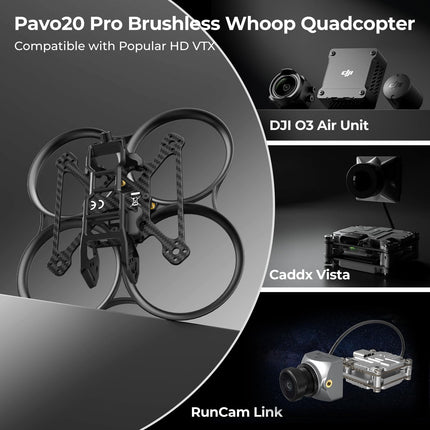 BETAFPV Pavo20 Pro bezkontaktu Whoop kvadrokopters 2,2 collu Cinewhoop ar HD digitālo kronšteinu, LAVA 1104 7200KV motoru GF2218 3-B propelleru, kas ir saderīgs ar DJI O3/Caddx Vista/Runcam Link FPV brīvā stila šaušanai.