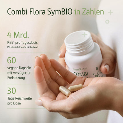 Combi Flora SymBIO - Probiotika ar 13 baktēriju celmiem + akācijas šķiedrvielām - 60 vegānas kapsulas - Ar aizkavētu iedarbību - Augsta deva
