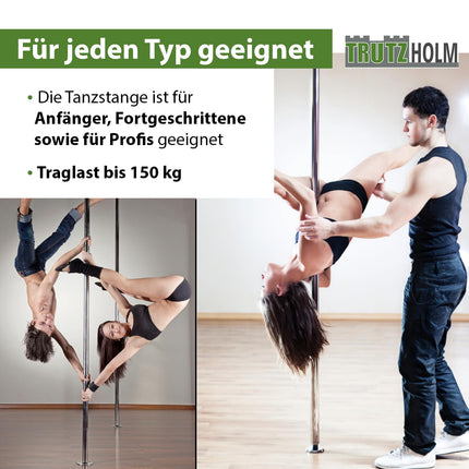 TRUTZHOLM Pole Dance Professional melnā vai hromā, apm. 231–274 cm Ø 45 mm Statiskā un vērpšanas vingrošana bez urbšanas Fitness (sudraba krāsā)