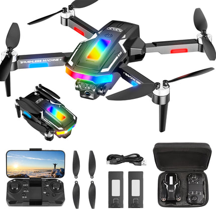 Drons ar 4K kameru, GuKKK mini drons ar 2 HD kamerām, salokāms FPV drona tiešraides pārraide, elektriski regulējama kamera ar 2 baterijām, RC droni WiFi FPV pārraides kvadrokopteris iesācējiem
