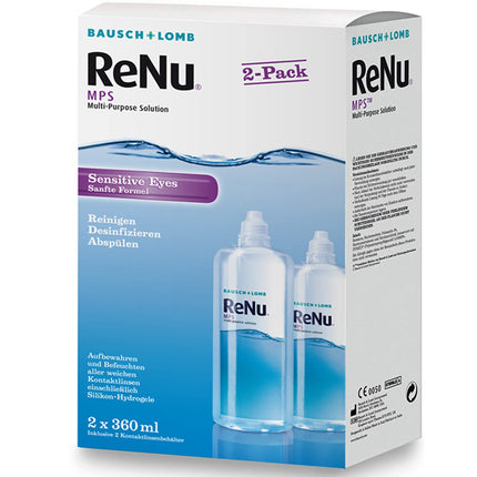 Bausch + Lomb ReNu MPS Sensitive Eyes kombinētais šķīdums - kontaktlēcu tīrīšanas un uzglabāšanas šķīdums, mīkstas kontaktlēcas, 2 x 360 ml, caurspīdīgs
