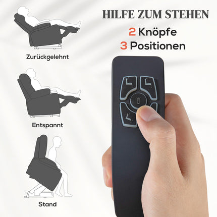 HOMCOM TV krēsls ar stāvēšanas palīglīdzekli, elektriski regulējams, atgāžams krēsls ar atgāšanas funkciju, TV krēsls ar tālvadības pulti, 2 sānu kabatas un kāju balsts, USB ports, tumši pelēks