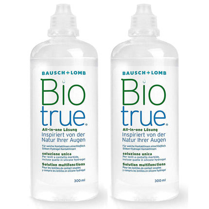 Bausch + Lomb Biotrue universālais šķīdums - kontaktlēcu tīrīšanas un uzglabāšanas šķīdums mīkstajām kontaktlēcām, 2 iepakojumā, 2 x 300 ml