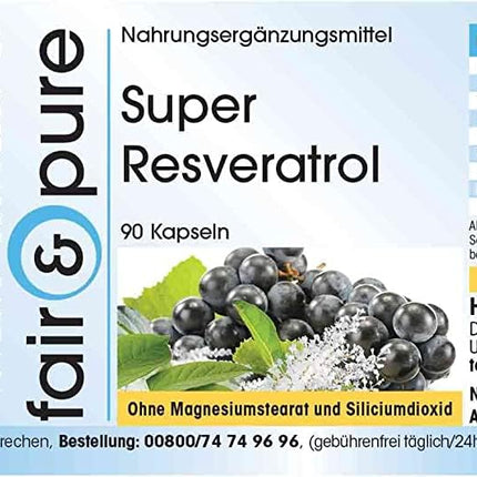 Fair &amp; Pure® - Super Resveratrol - 90 kapsulas - dabīgs resveratrols no diršļa ar bioflavonoīdiem - vegāns