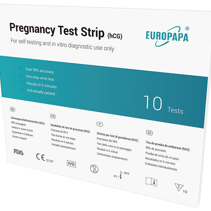 EUROPAPA® Healthcare 10 īpaši jutīgs grūtniecības tests - agrīna grūtniecības tests - grūtniecības tests - agrīna grūtniecības tests (10 gab.)