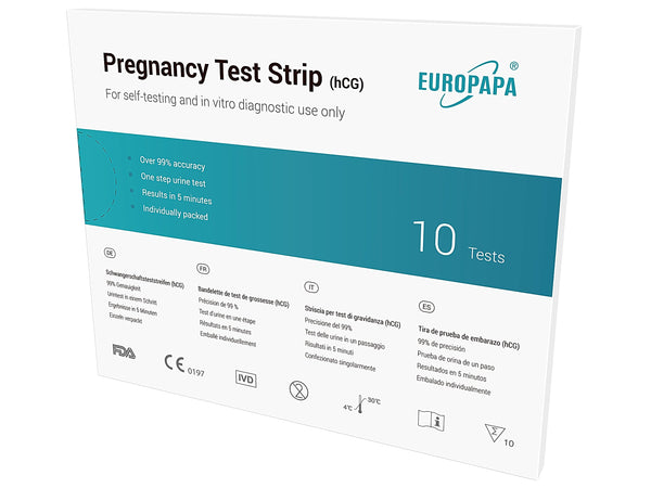 EUROPAPA® Healthcare 10 īpaši jutīgs grūtniecības tests - agrīna grūtniecības tests - grūtniecības tests - agrīna grūtniecības tests (10 gab.)