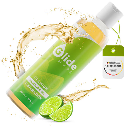 GlideHype PREMIUM masāžas eļļa IEDVESMA ar laima aromātu | Ādas kopšanas lubrikants jutekliskām masāžām un relaksācijai (150 ml)