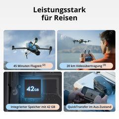 DJI Air 3S (RC-N3), drons ar 4K kameru, divu kameru drons ar 1 collas CMOS platleņķa kameru, 4K/60 kadri/s HDR video un 14 dinamiskā diapazona iestatījumiem, maksimālais lidojuma laiks 45 minūtes, 20 km video pārraide