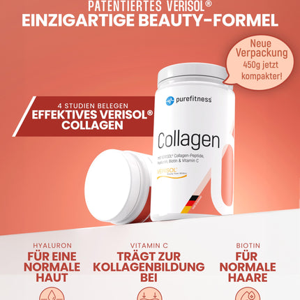 Purefitness Verisol® kolagēna pulveris 450 g [1.3. KLASE] ar BEAUTY formulu - patentēts Verisol® kolagēna peptīds - kolagēna pulveris ar hialuronskābi, biotīnu un C vitamīnu