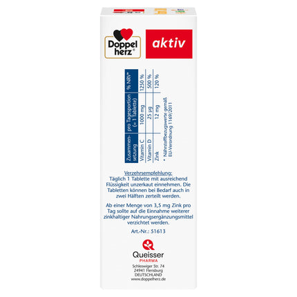 Doppelherz C vitamīns 1000 + D3 + cinks - Augsta deva ar C vitamīnu un D vitamīnu imūnsistēmas atbalstam un šūnu aizsardzībai - 100 DEPOT tabletes