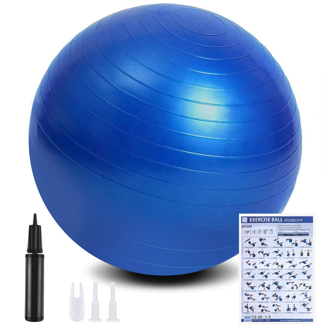 flintronic vingrošanas bumba, 65 cm īpaši bieza, sprādziendroša jogas bumba ar piepūšamu pēdu pumpi, izturīga, maksimālās slodzes fitnesa bumba sportam, jogai, pilates
