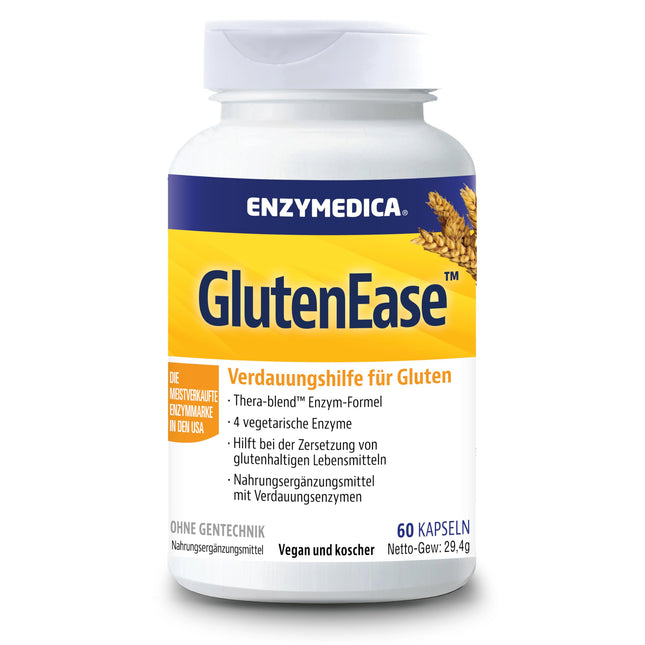 Enzymedica - Glutenease, indicēts pret glutēnu un kazeīnu, mazina gāzu veidošanos un vēdera uzpūšanos, uzlabo barības vielu uzsūkšanos un enerģiju, veģetārs, 60 kapsulas