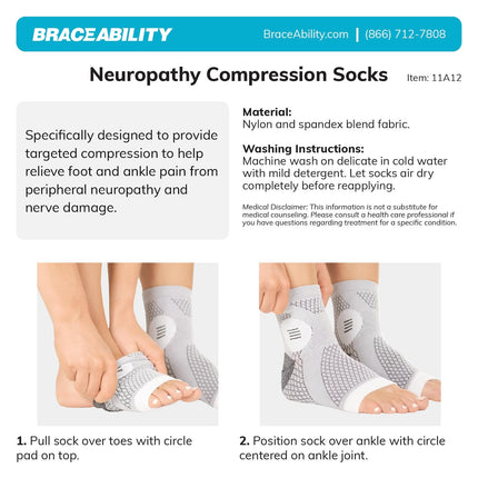 BraceAbility neiropātijas zeķes ar perifēro neirītu, kompresijas diabēta bezpirkstu pēdu piedurknes nervu bojājumu, sāpju, potīšu podagras un plantārā fascīta mazināšanai vīriešiem un sievietēm (M)