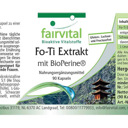 Fairvital | Fo-Ti ekstrakts ar BioPerine® - 90 kapsulas - AUGSTA DEVA - He Shou Wu - VEGĀNS
