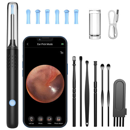 Ausu sēra noņēmēja otoskops, LMECHN 1080P HD otoskops, WiFi ausu tīrītājs ar kameru, otoskops ar 6 gaismas diodēm, IP67 ūdensizturīgs otoskopa auss, iPhone, Android, iPad, melns
