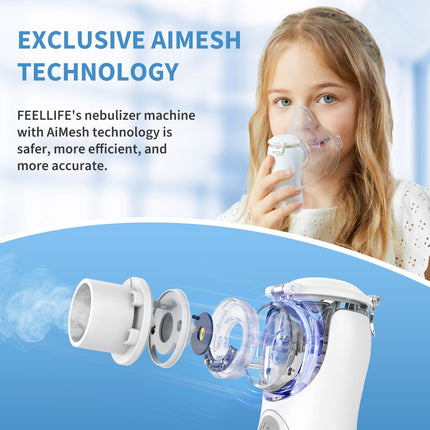 FEELLIFE inhalators bērniem un zīdaiņiem, inhalators pieaugušajiem un bērniem, inhalators bērniem, inhalators ar smidzinātāju, klusāks par 25 dB, pārnēsājams inhalators, efektīvs elpceļu slimību gadījumā