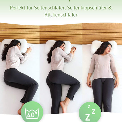 Ortopēdisks kakla atbalsta spilvens / sānu gulētāja spilvens NuMOON kakla mugurkaula spiediena mazināšanai, spilvens piemērots alerģijas slimniekiem, pretiekaisuma alvejas ekstrakts un bezmaksas otrais pārvalks