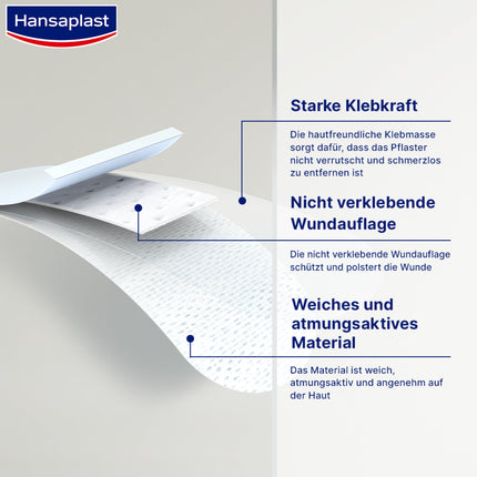 Hansaplast Sensitive plāksteri (20 strēmelītes), ādai draudzīgi un hipoalerģiski brūču plāksteri ar baktēriju aizsardzību un drošu līmes stiprību, nesāpīgi noņemami plāksteri