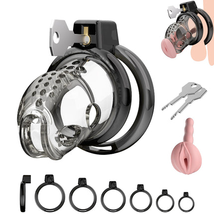 Chastity Cage Männer Peniskafig Keuschheitskafig Herren aus Harz & Premium Silikon mit 6 Penisringen - Ultraleicht & Unsichtbar für SM Fetisch, Sex Spielzeug Fesselspiele und Abstinenz | Cock Cage (M)