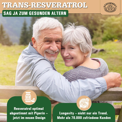 Resveratrols - 1000 mg dienā - SVARĪGI: 100:1 ekstrakts (= 100 000 mg Japānas dižsūrenes saknes) + piperīns | 98% trans-resveratrola liela deva | Laboratorijā pārbaudīts -DE- SCHEUNENGUT®