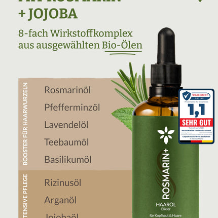 Heldengrün® ORGANISKĀ Rozmarīna+ matu eļļa [AUGSTA DEVA] Dermatoloģiski pārbaudīta - Dabīgs matu kopšanas līdzeklis ar jojobu un rozmarīnu - Rozmarīna eļļa matiem - Ēterisko eļļu maisījums