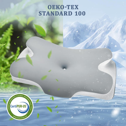 Untimaty kakla spilvens - ortopēdisks atmiņas putu spilvens, ergonomisks spilvens kakla sāpju mazināšanai sānu, muguras un vēdera gulētājiem ar ledus zīda pārvalku (pelēks)