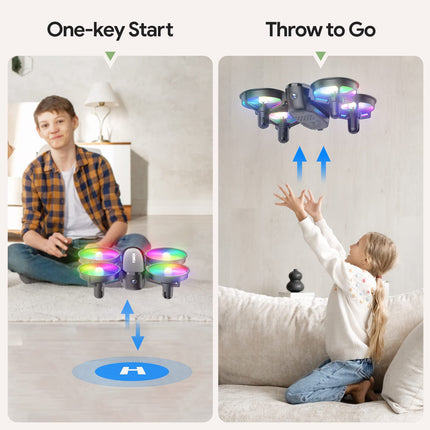 Tomzon mini drons ar 1080P kameru bērniem un iesācējiem. RC kvadrokopters ar LED gaismu, tālvadības helikopters, drona rotaļlieta iekštelpām, 360° propellera aizsardzība/ilgs lidojuma laiks/metiens/3D apgrieziens.