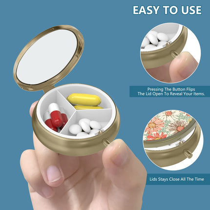 Tablešu kastīte Tablešu kastīte ar spoguli Retro maza tablešu kastīte makam vai kabatai Bronzas krāsas tablešu kastīte vitamīniem, zivju eļļai, uztura bagātinātājiem, tabletēm, kas satur ceļojumu dāvanas (2 gab.)