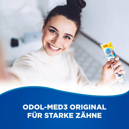 Odol-med 3 zobu pasta, oriģināla, ar 3 vienā aizsardzību stipriem zobiem, veselīgām smaganām** un svaigai elpai, 125 ml zobu pasta