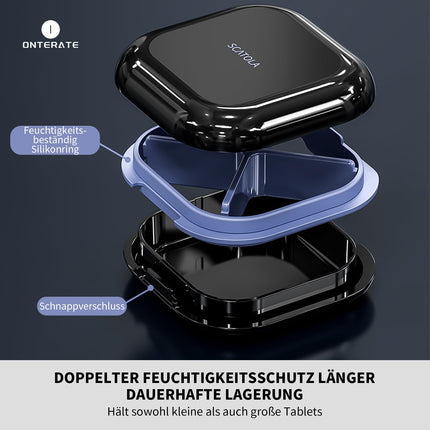 ONTERATE ikdienas tablešu organizators ar 4 nodalījumiem, pārnēsājams ceļojumu tablešu maciņš, mini tablešu konteiners rokassomiņai, kompakts ceļojumu zāļu organizators vitamīniem, uztura bagātinātājiem (melns)
