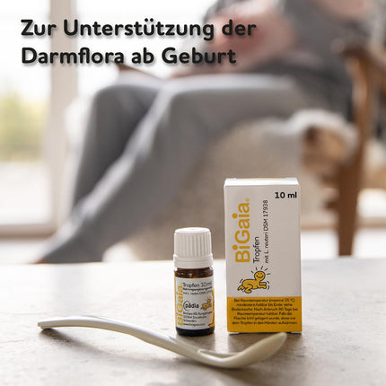 BiGaia® pilieni 10 ml, ar dabīgo pienskābes baktēriju L. reuteri zarnu mikrofloras atbalstam, droši lietojami zīdaiņiem no dzimšanas brīža
