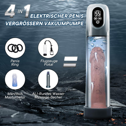 Penispumpe für Penisvergrößerung Sex Spielzeug für die Männer, Elektrische Penis Pumpe Vakuumpumpe mit 5 Saugstufen 6 Trainingsmodi, Wasserdicht Taschenmuschi Masturbator mit Penisring 2 Silikonhülsen