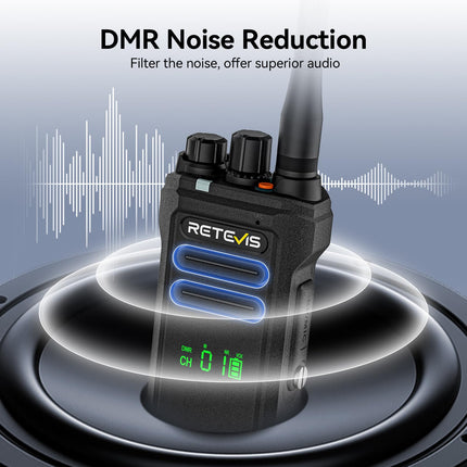 Retevis NR30D tāla darbības rādiusa rācijas, DMR divvirzienu rācijas, nākamās paaudzes trokšņu slāpēšana, IP67, 2800 mAh, saderīgas ar Moto AES256 viesnīcām (melnas, 3 iepakojumā)