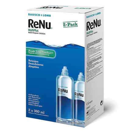 Bausch + Lomb ReNu MultiPlus kombinētais šķīdums ar olbaltumvielu noņēmēju - kontaktlēcu tīrīšanas līdzeklis, uzglabāšanas šķīdums, mīkstās lēcas, dubultpaka 2 x 360 ml