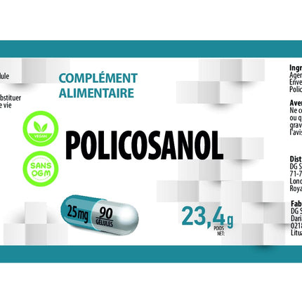 Policosanol 25mg 90 vegāniskas kapsulas, laboratoriski pārbaudītas, bez ĢMO, bez pildvielām vai piedevām