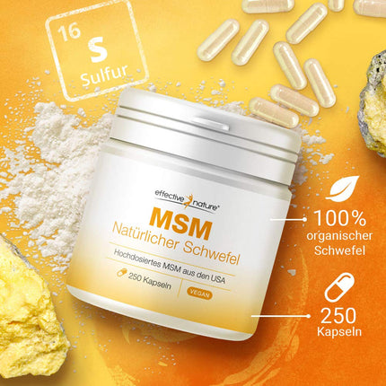 MSM dabīgais sērs - 250 kapsulas - augsta deva ar 3400 mg MSM dienā - 99,9% tīrība - labākā kontrolētā kvalitāte - MSM no ASV