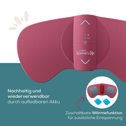 Beurer EM 50 Menstrual Relax, menstruālā ieliktnītis ar TENS un siltuma funkciju, menstruālo sāpju un endometriozes sāpju mazināšanai, klīniski apstiprināts un dabisks atvieglojums, pārnēsājams, darbināms ar baterijām